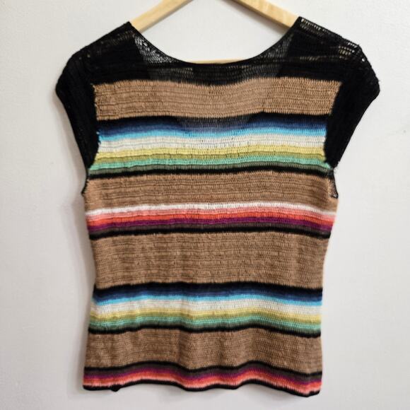 Liz Palacios Womens Vtg Knit Boho Top M Striped Beaded Artsy Southwestern Boho - Picture 4 of 11